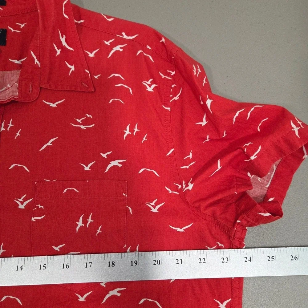 J.Crew‎ Mens Red Cotton Button Down Shirt XL Bird Print Slim Fit Casual Preppy